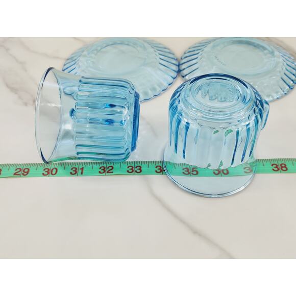 Fortecrisa Azure Ice Blue Glass Tea Cup Saucer 70's Interior Ribbed 3" Mexico x4 - Picture 12 of 13
